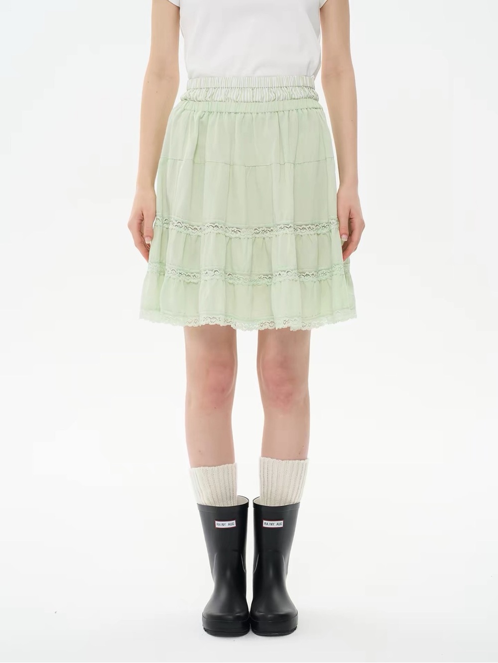 NWT Light Green Tiered Lace Skirt
